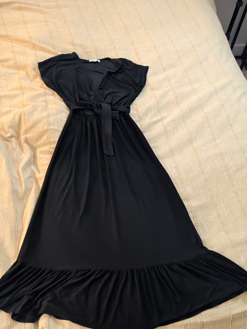 Black Wrap-Style Maxi Dress with Tie Waist